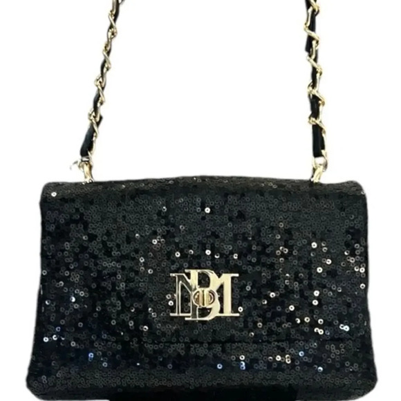 Badgley Mischka Black Sequin Crossbody Bag - Picture 1 of 7